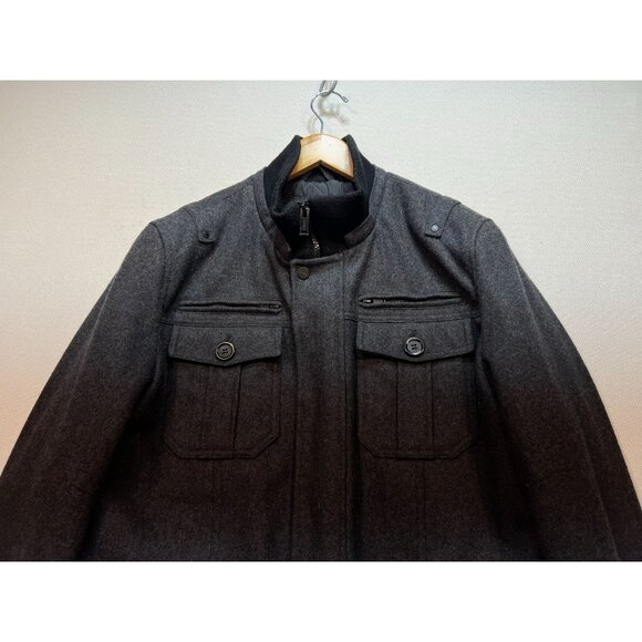 Guess Mens Military Coat Jacket Large Charcoal Gray Stand Collar Quilted Winter - Picture 6 of 13